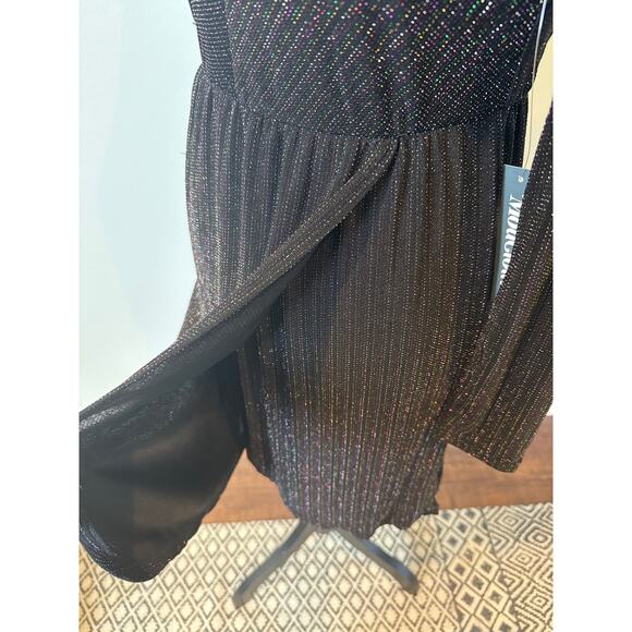 ModCloth Shimmer Metallic On Show Faux Wrap Dress Black Women's XS NWT - Picture 5 of 10